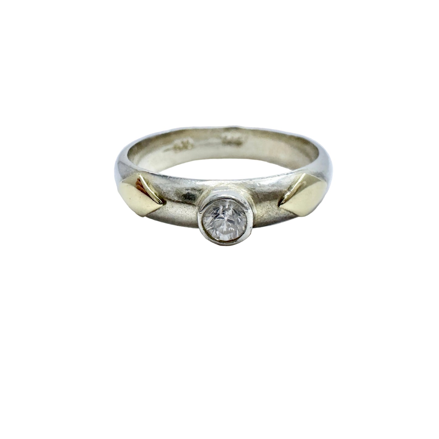Vintage Sterling Silver 14k Gold CZ Ring.