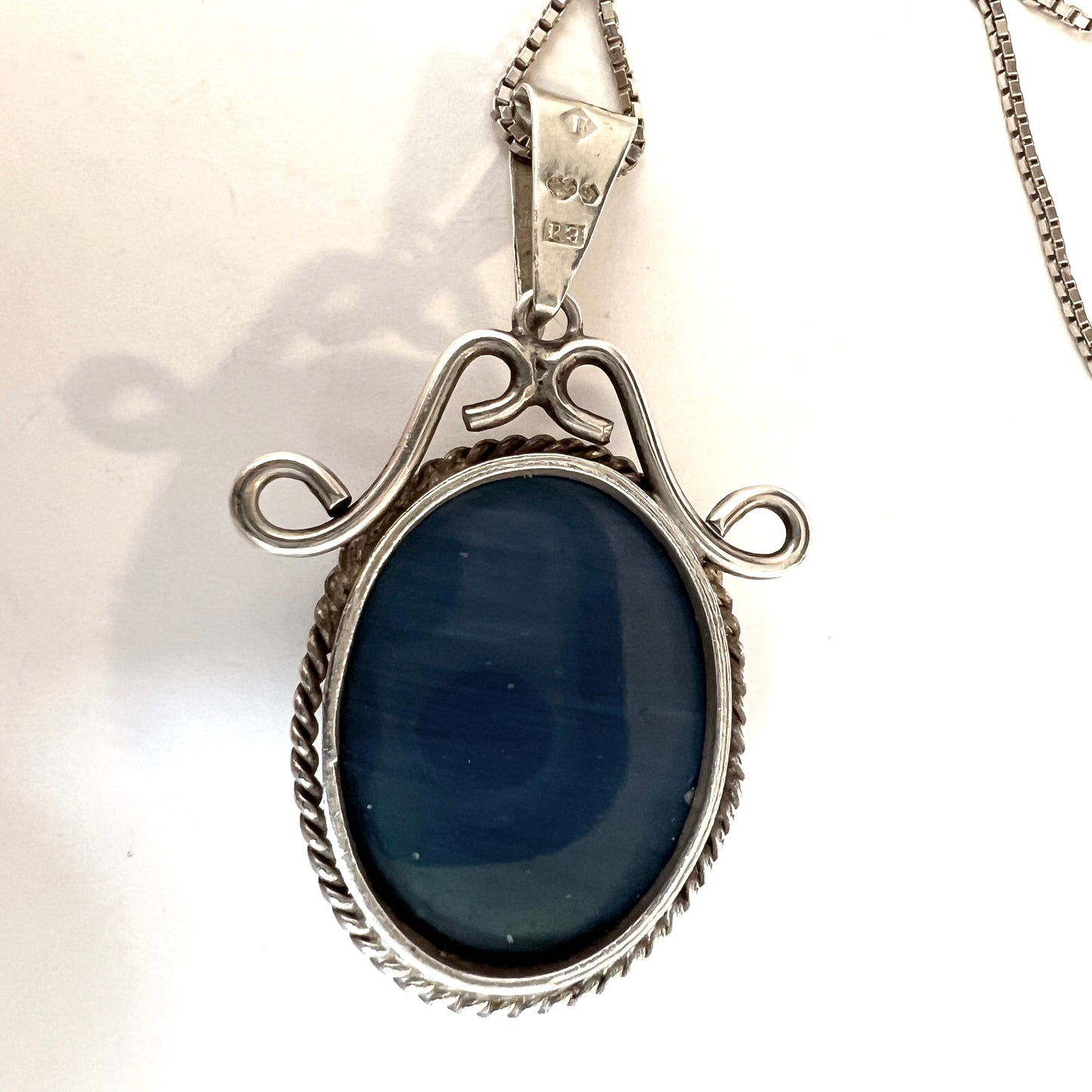 O Nordström, Sweden 1967. Vintage Sterling Silver Bergslagen-stone Pendant Necklace.