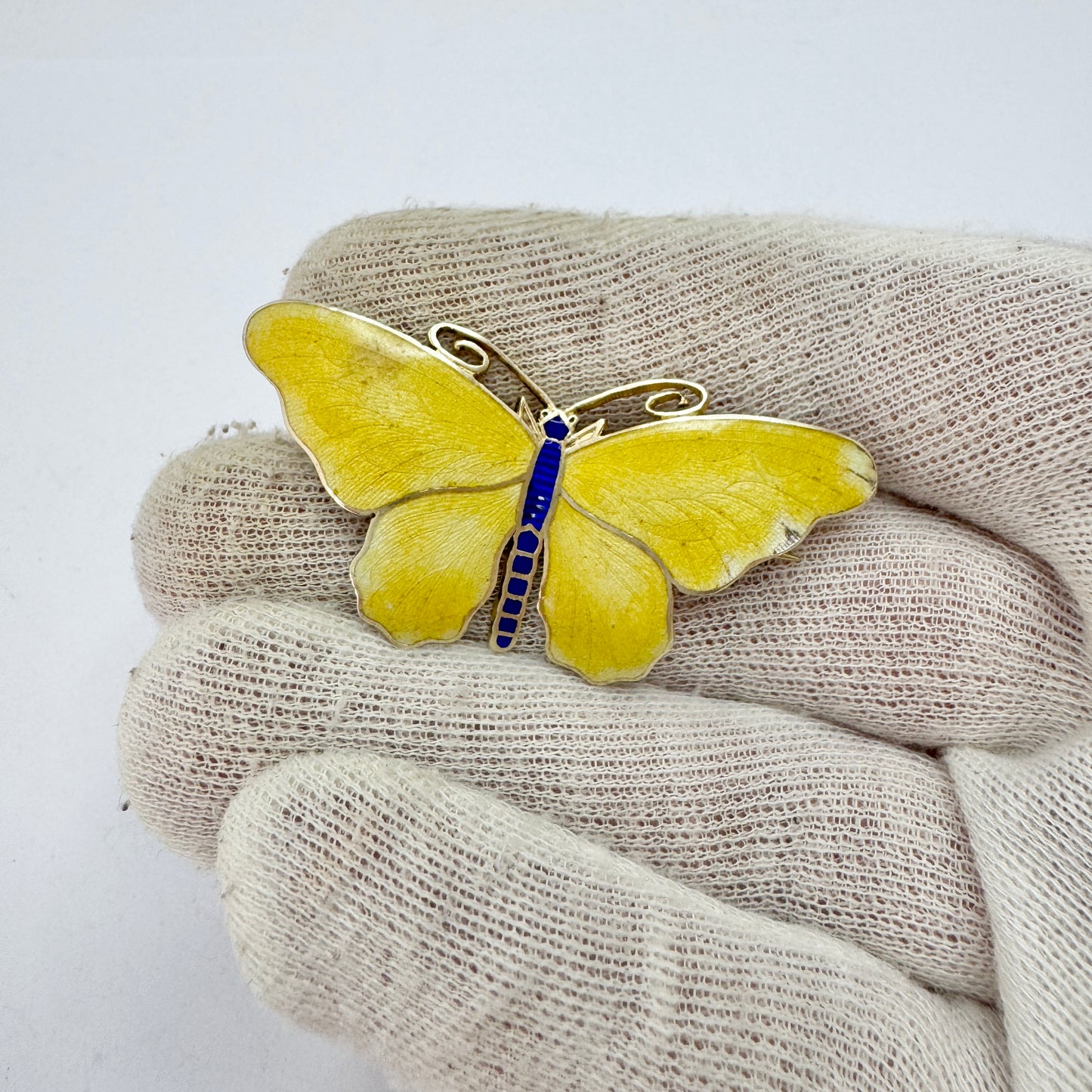 Sweden year 1919. Antique Sterling Silver Enamel Butterfly Brooch.