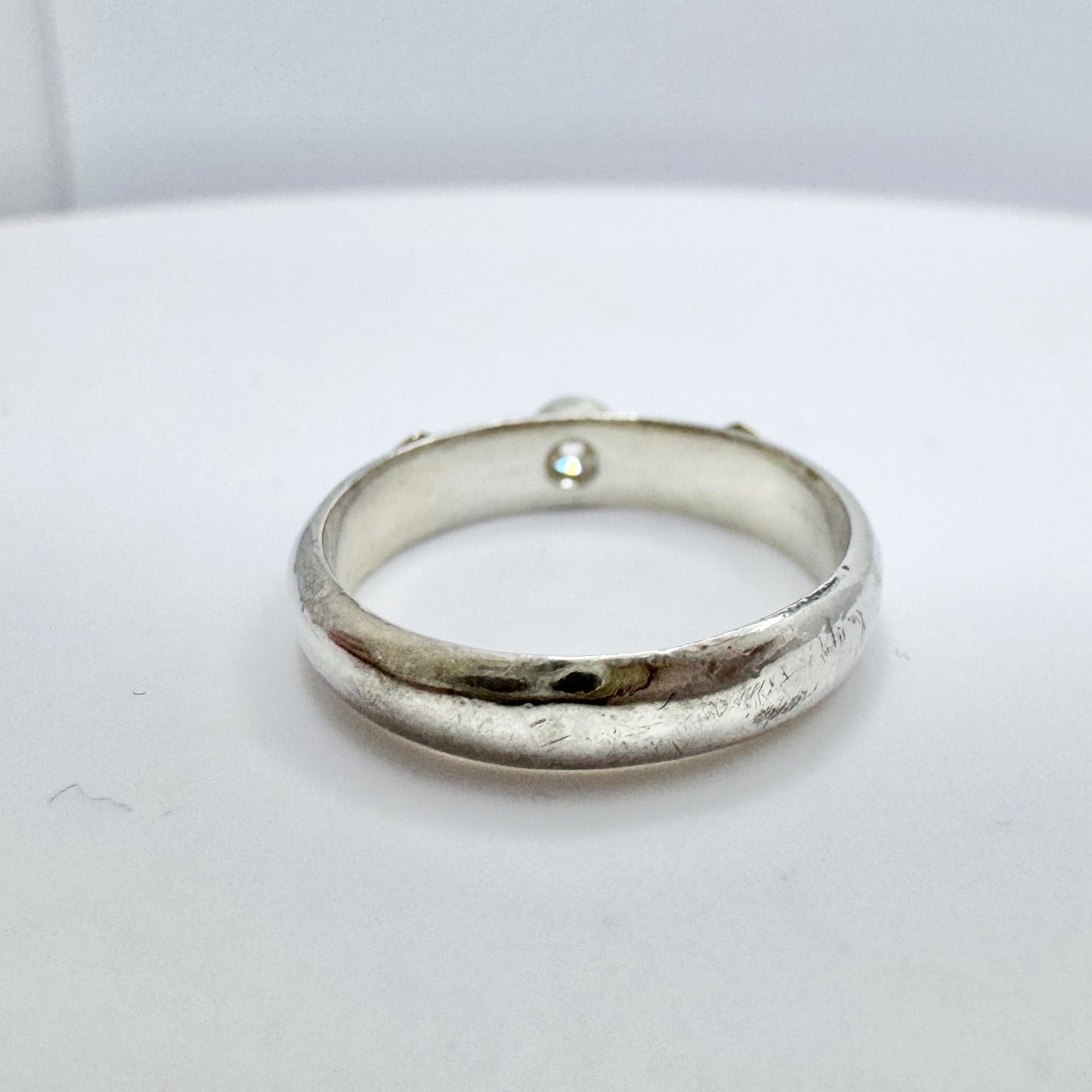 Vintage Sterling Silver 14k Gold CZ Ring.