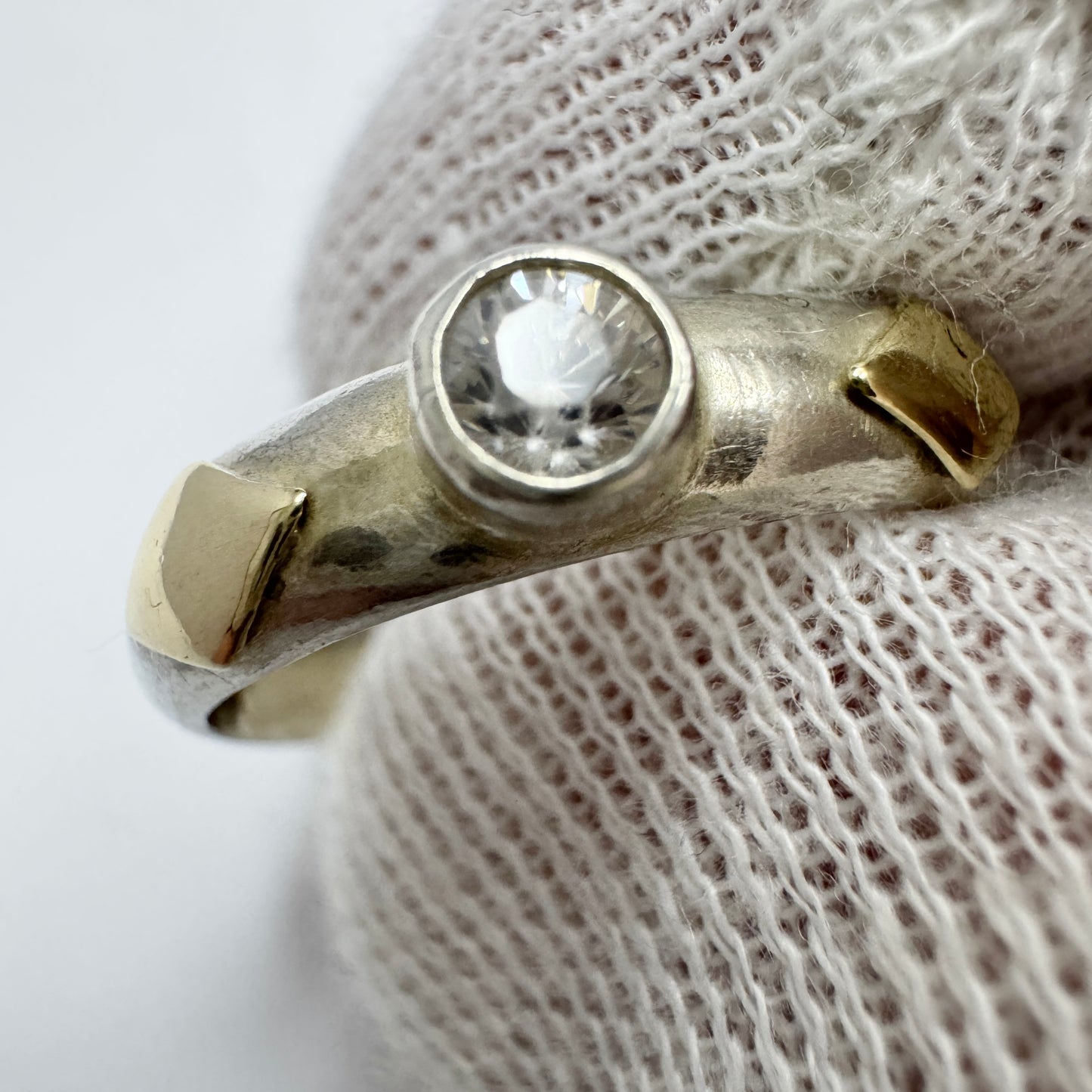 Vintage Sterling Silver 14k Gold CZ Ring.