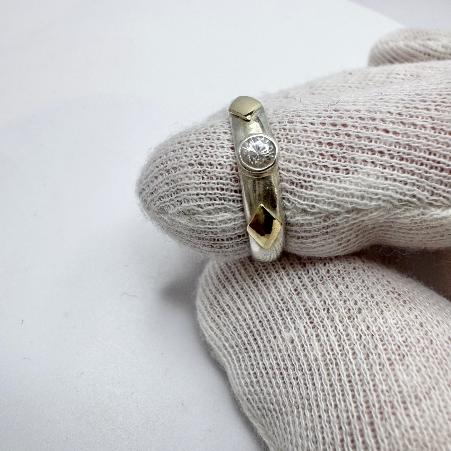 Vintage Sterling Silver 14k Gold CZ Ring.