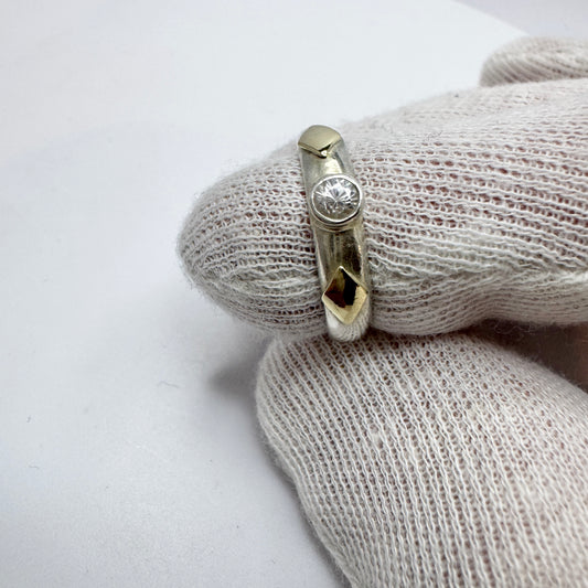 Vintage Sterling Silver 14k Gold CZ Ring.