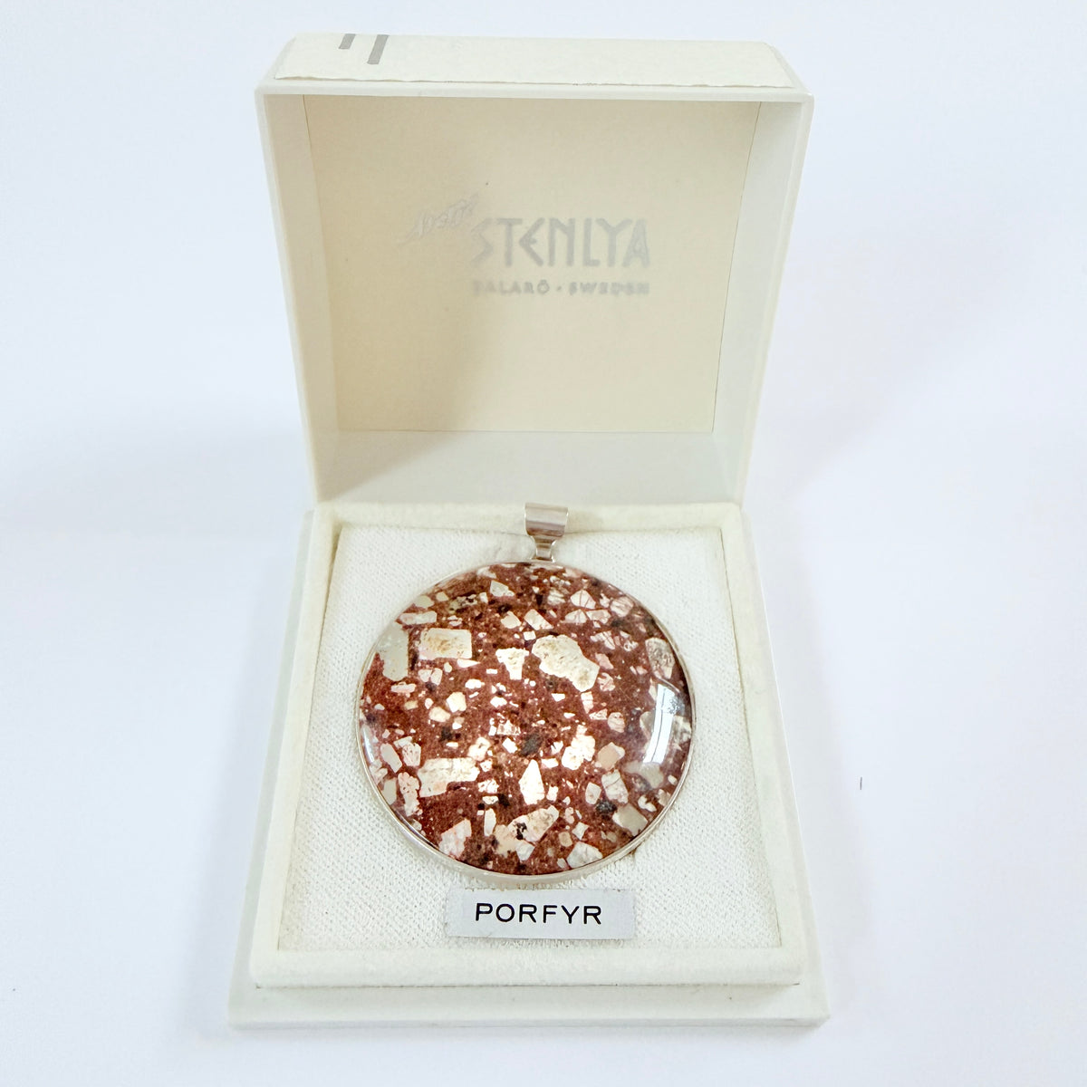 Stenlya, Sweden year 1970. Vintage Sterling Silver Porphyry  Pendant. Boxed.