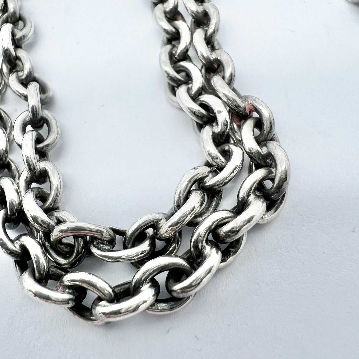 Sweden c 1900. Antique 830 Silver 56 inch Longuard Chain Necklace.