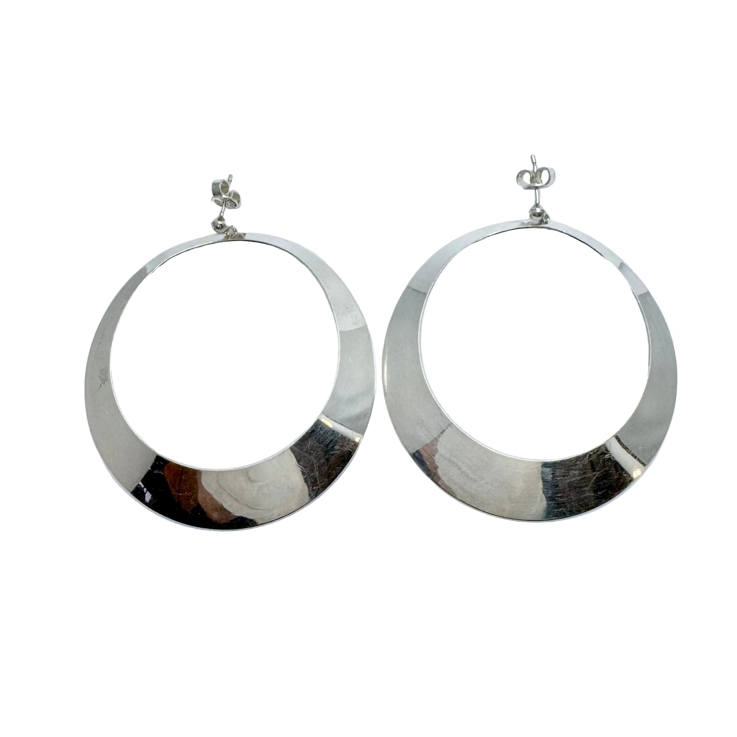 Alton, Sweden 1980s. Very Large Vintage Sterling Silver Earrings.