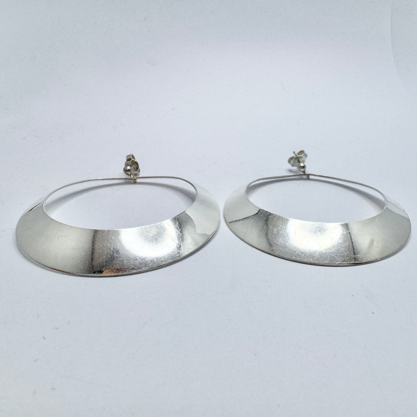 Alton, Sweden 1980s. Very Large Vintage Sterling Silver Earrings.