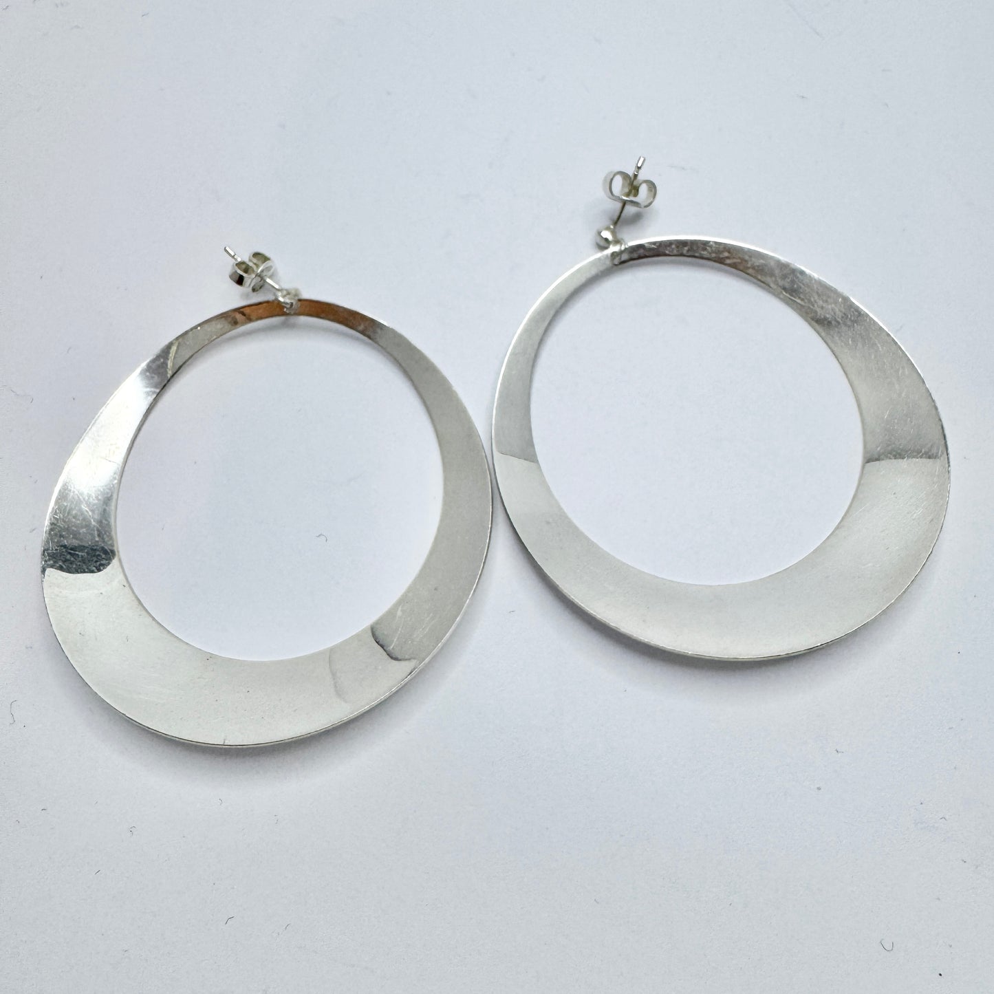Alton, Sweden 1980s. Very Large Vintage Sterling Silver Earrings.