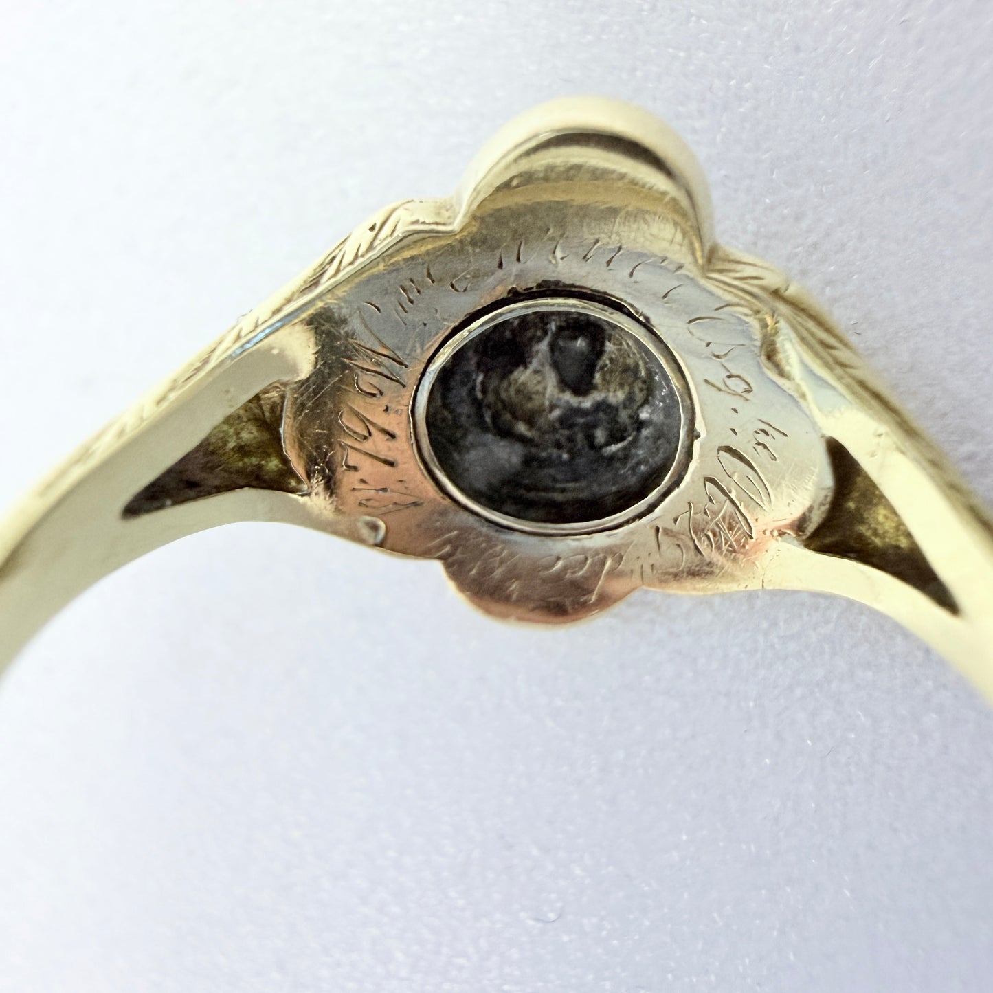 Antique Victorian 18k Gold Diamond Pearl Enamel Mourning Ring.