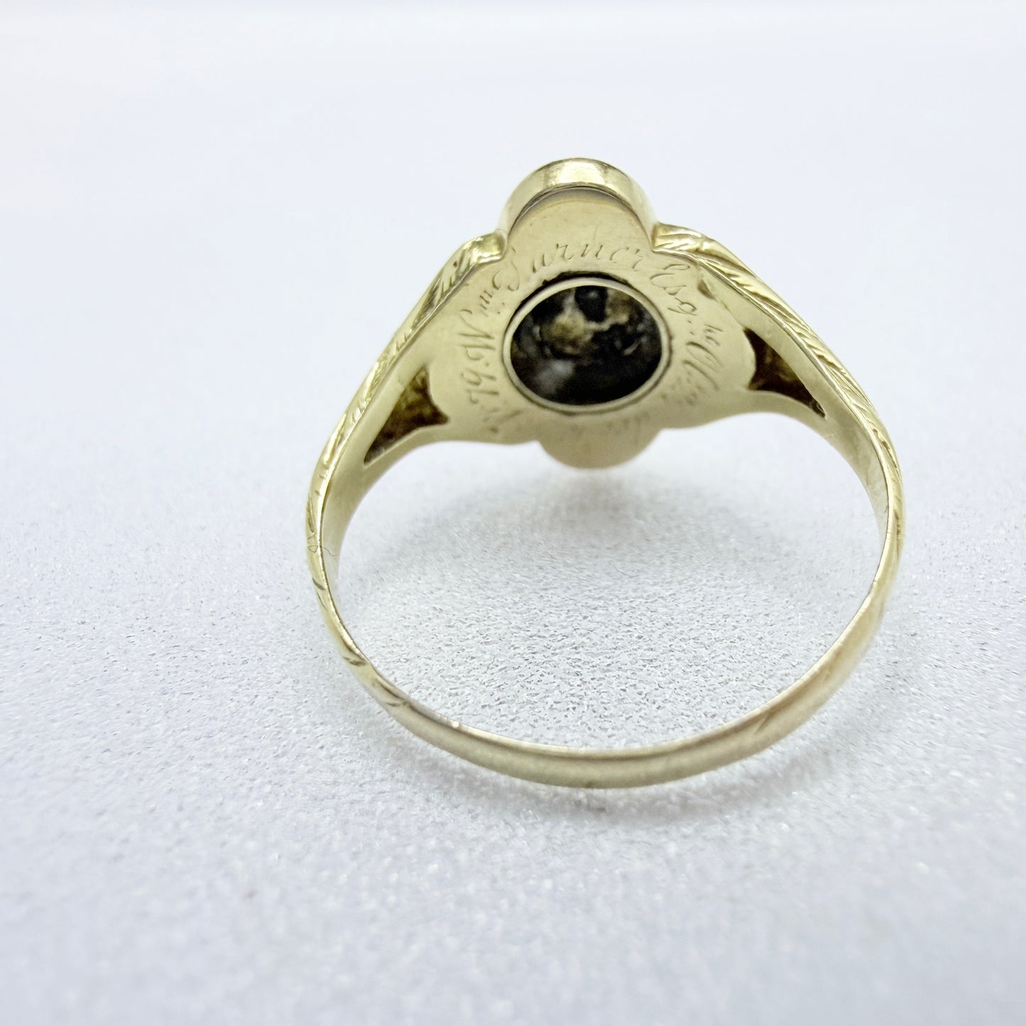 Antique Victorian 18k Gold Diamond Pearl Enamel Mourning Ring.