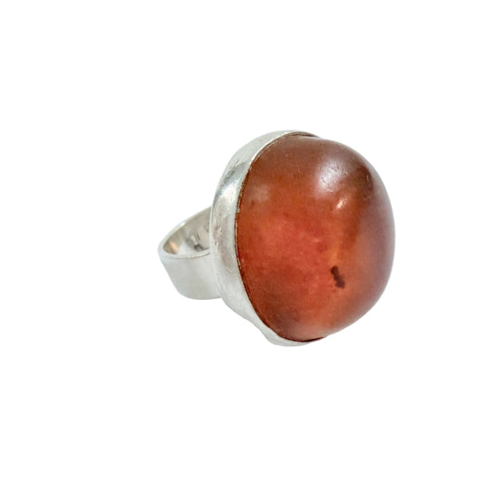 Bold Vintage Sterling Silver Amber Ring.