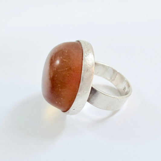Bold Vintage Sterling Silver Amber Ring.