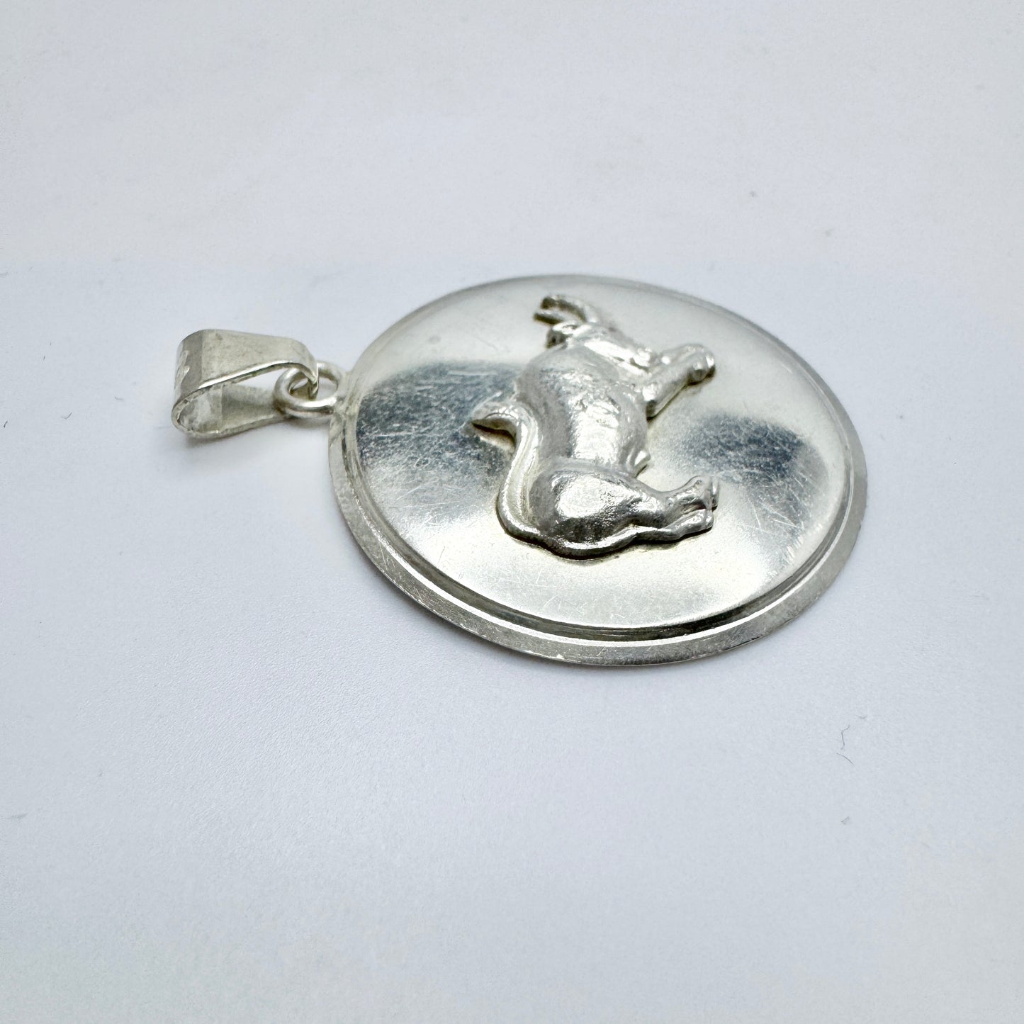 Wiktorsson, Sweden c 1960s. Vintage Sterling Silver Zodiac Taurus Pendant.