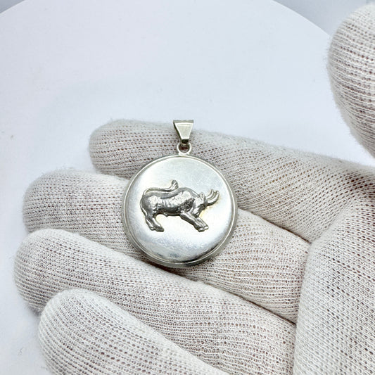 Wiktorsson, Sweden c 1960s. Vintage Sterling Silver Zodiac Taurus Pendant.