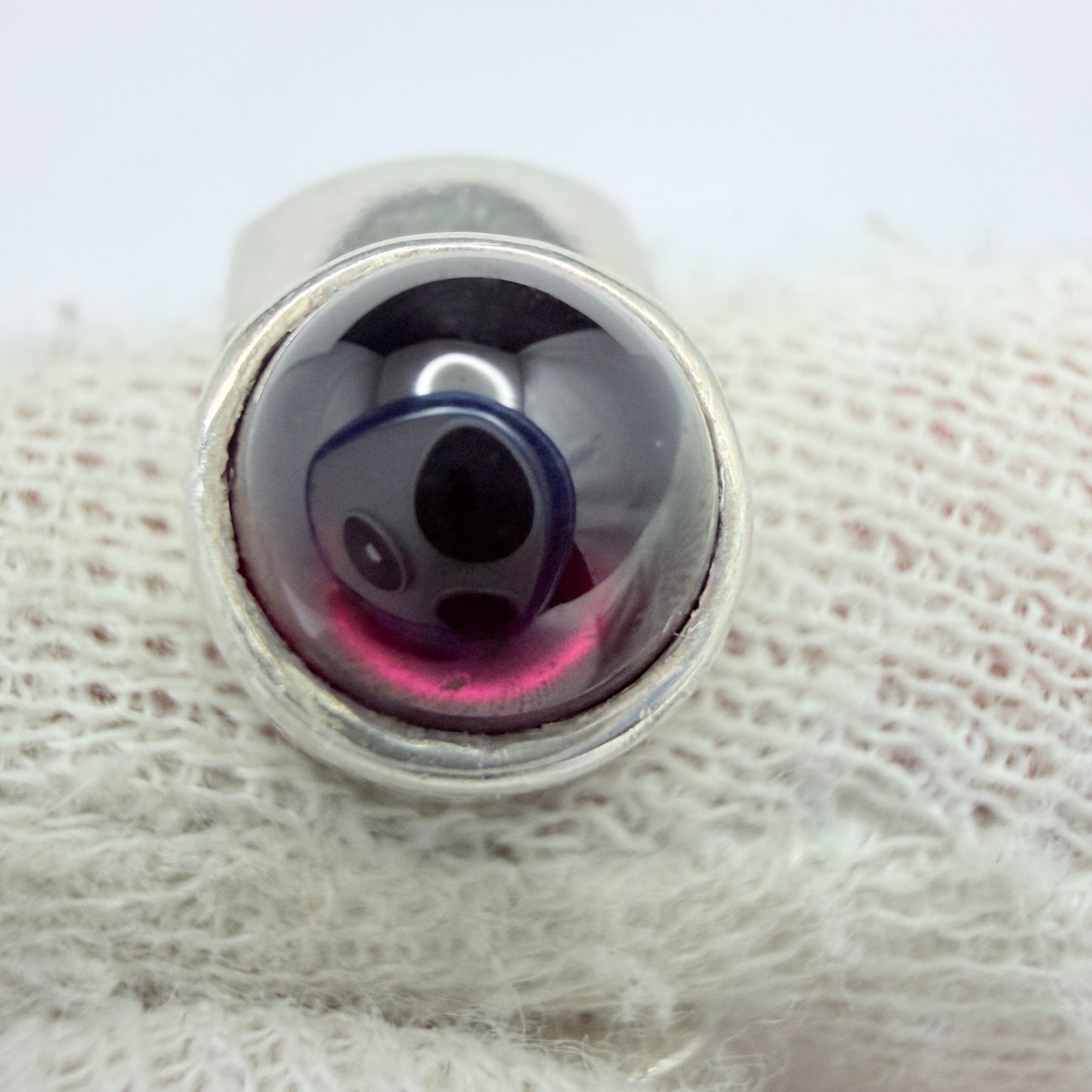 TJL, England. Chunky Sterling Silver Garnet Ring.