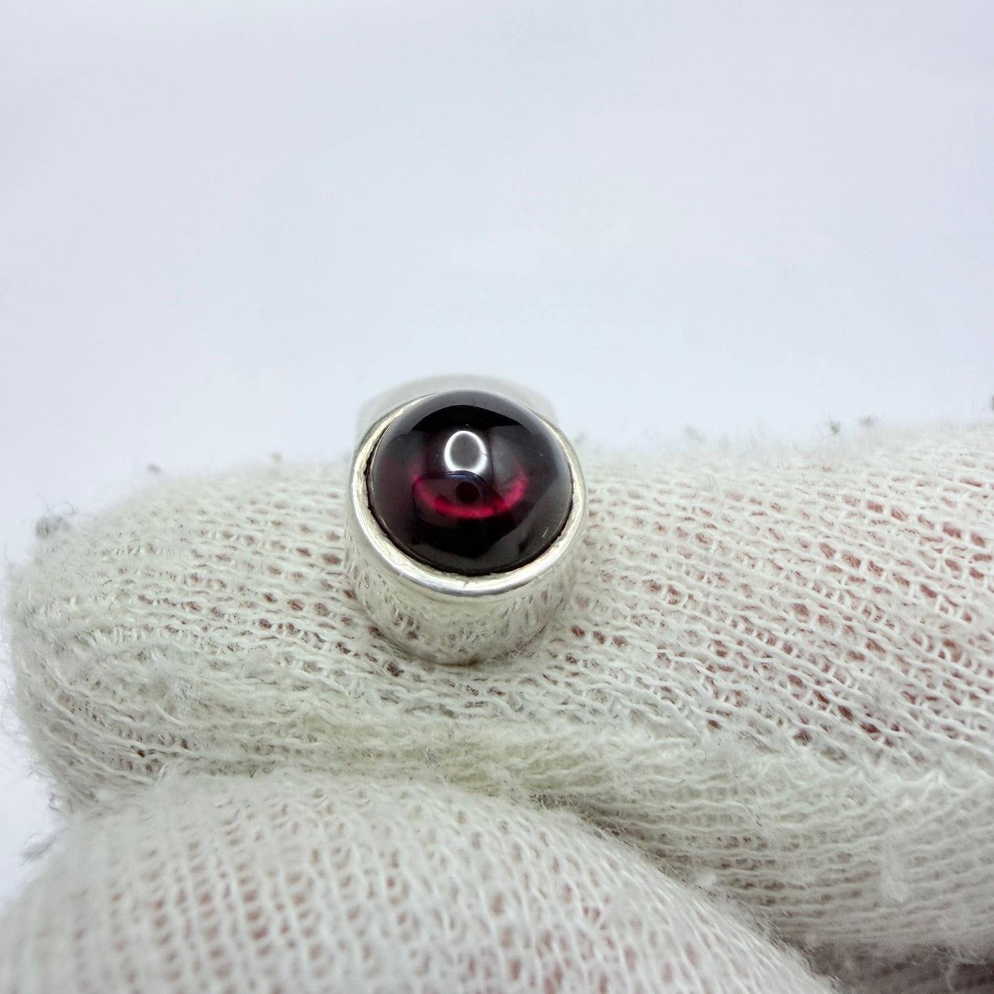 TJL, England. Chunky Sterling Silver Garnet Ring.