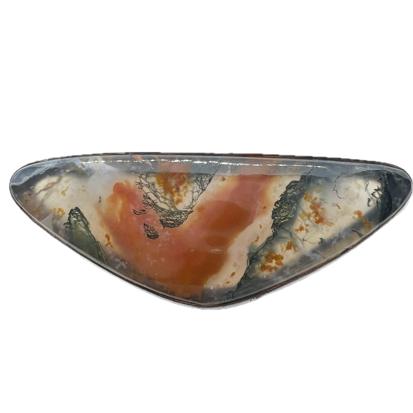 GUSSI, Sweden 1958. Vintage Sterling Silver Moss Agate Brooch.