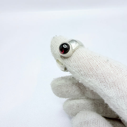 TJL, England. Chunky Sterling Silver Garnet Ring.