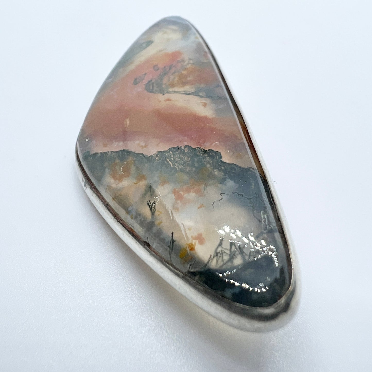 GUSSI, Sweden 1958. Vintage Sterling Silver Moss Agate Brooch.