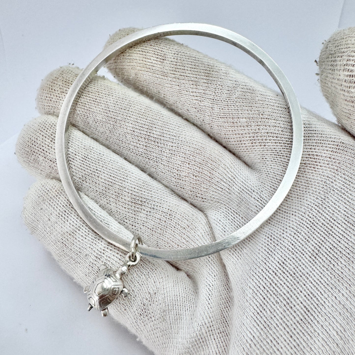 Lundqvist Brothers, Sweden / Georg Jensen, Denmark. Vintage 1960s Sterling Silver Bangle Turtle Charm.