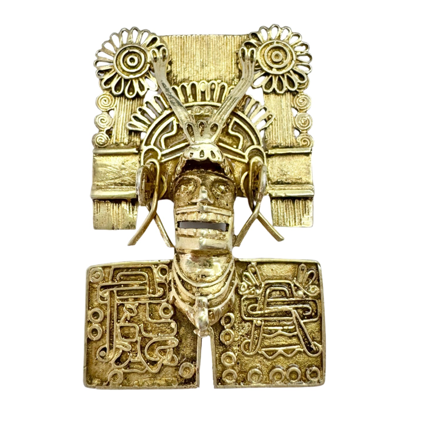 Vintage Sterling Silver South American 3D Brooch Pendant.