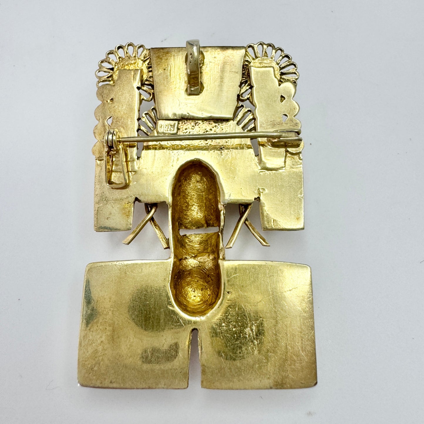 Vintage Sterling Silver South American 3D Brooch Pendant.
