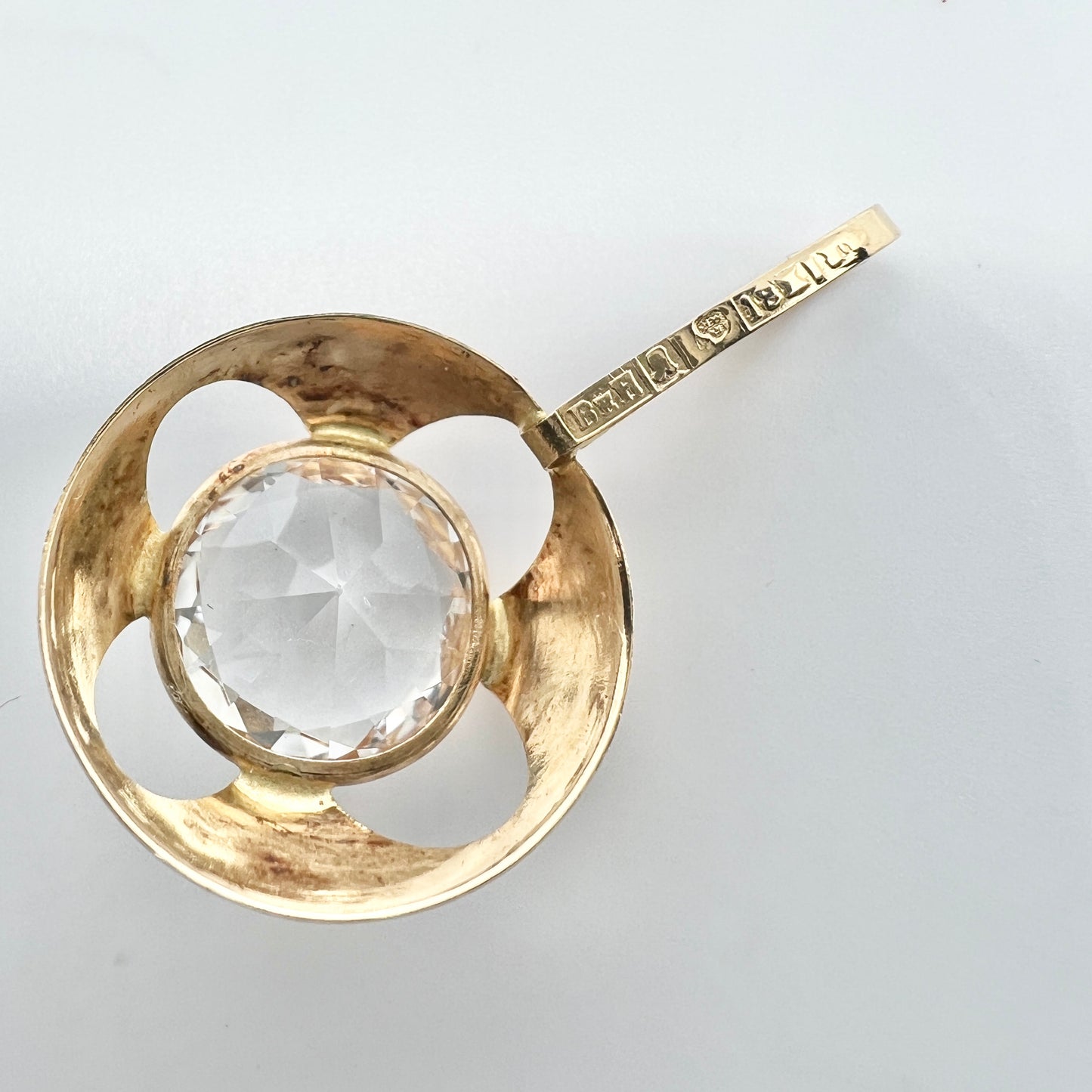 Bength Hallberg, Sweden c 1970. Vintage 18k Gold Rock Crystal Pendant.