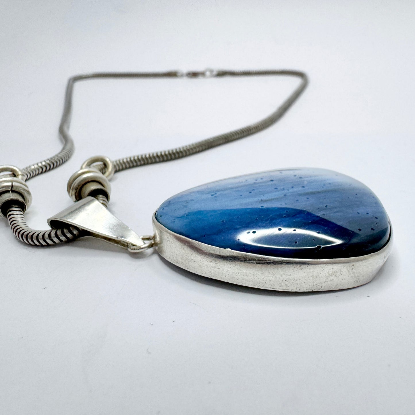 O Nordström, Sweden 1971. Vintage Sterling Silver Bergslagen-stone Pendant + Chain.