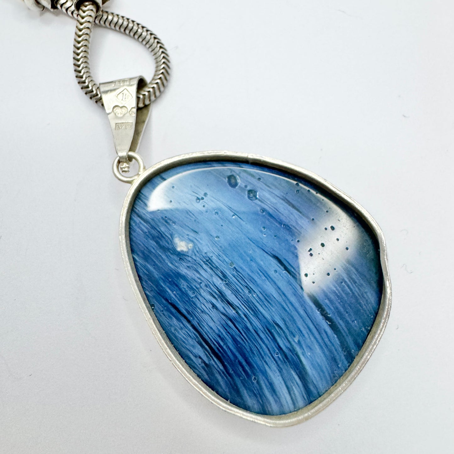 O Nordström, Sweden 1971. Vintage Sterling Silver Bergslagen-stone Pendant + Chain.
