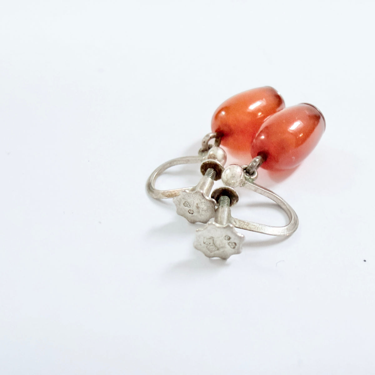 Oscar Pärno / Opifors, Sweden ca 1960s. Vintage Solid Silver Carnelian Earrings.