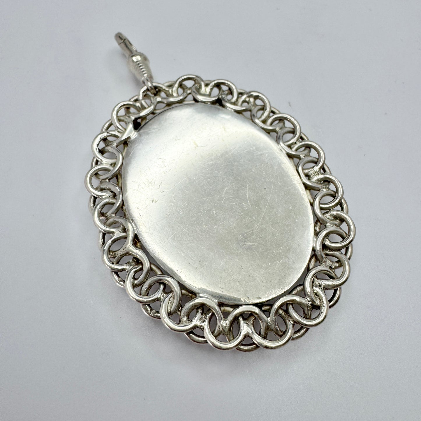 Large Vintage Sterling Silver Malachite Pendant.