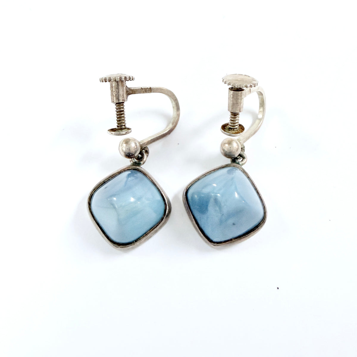 Victor Janson, Sweden 1950-60s. Solid SIlver Bergslagen-stone Earrings.