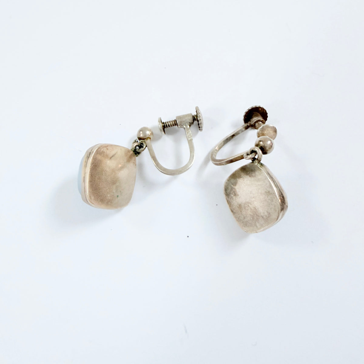 Victor Janson, Sweden 1950-60s. Solid SIlver Bergslagen-stone Earrings.