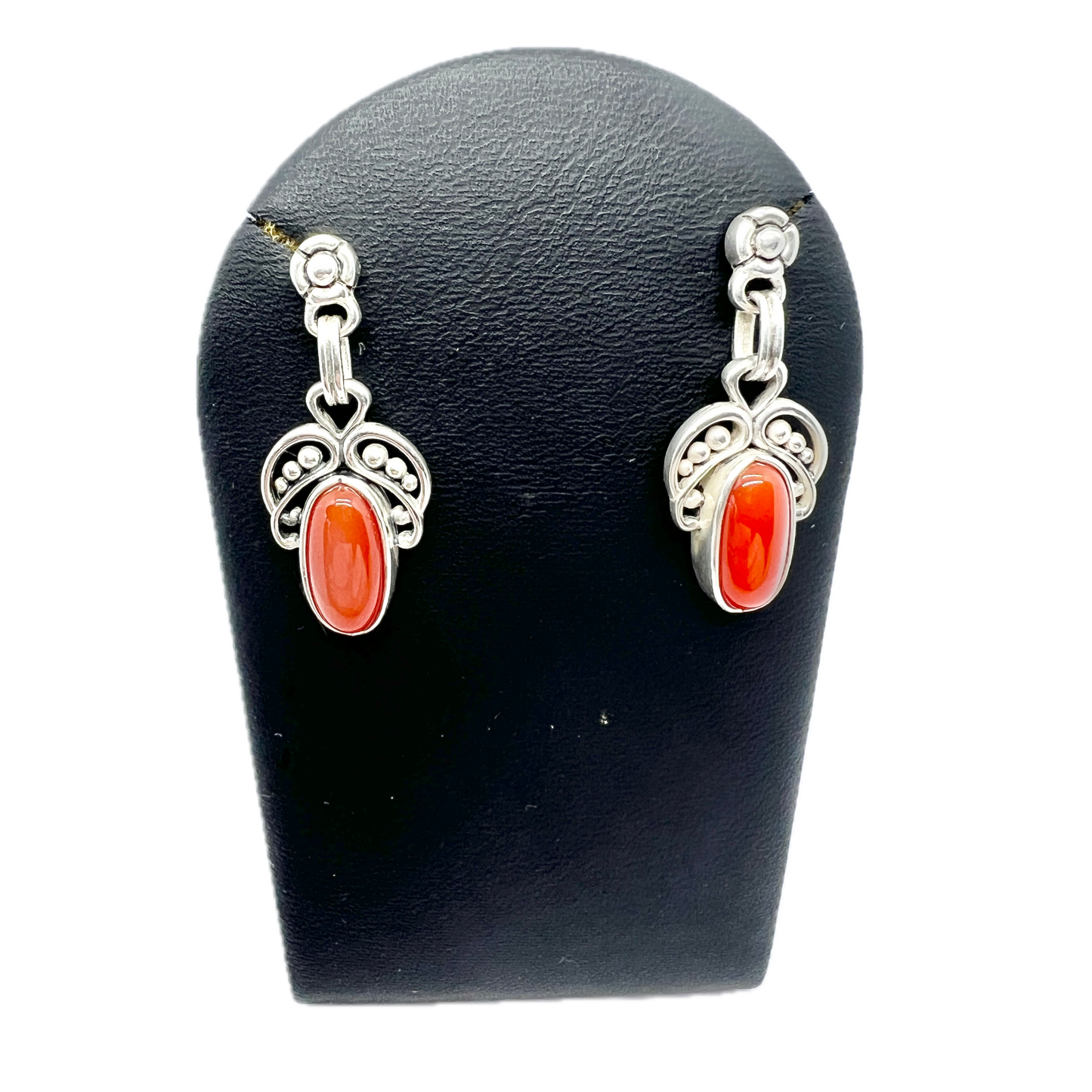 Georg Jensen, Denmark. Sterling Silver Carnelian Earrings. Heritage Collection.