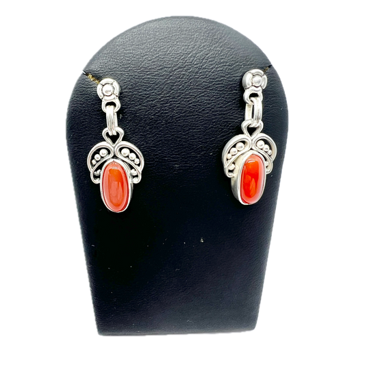 Georg Jensen, Denmark. Sterling Silver Carnelian Earrings. Heritage Collection.