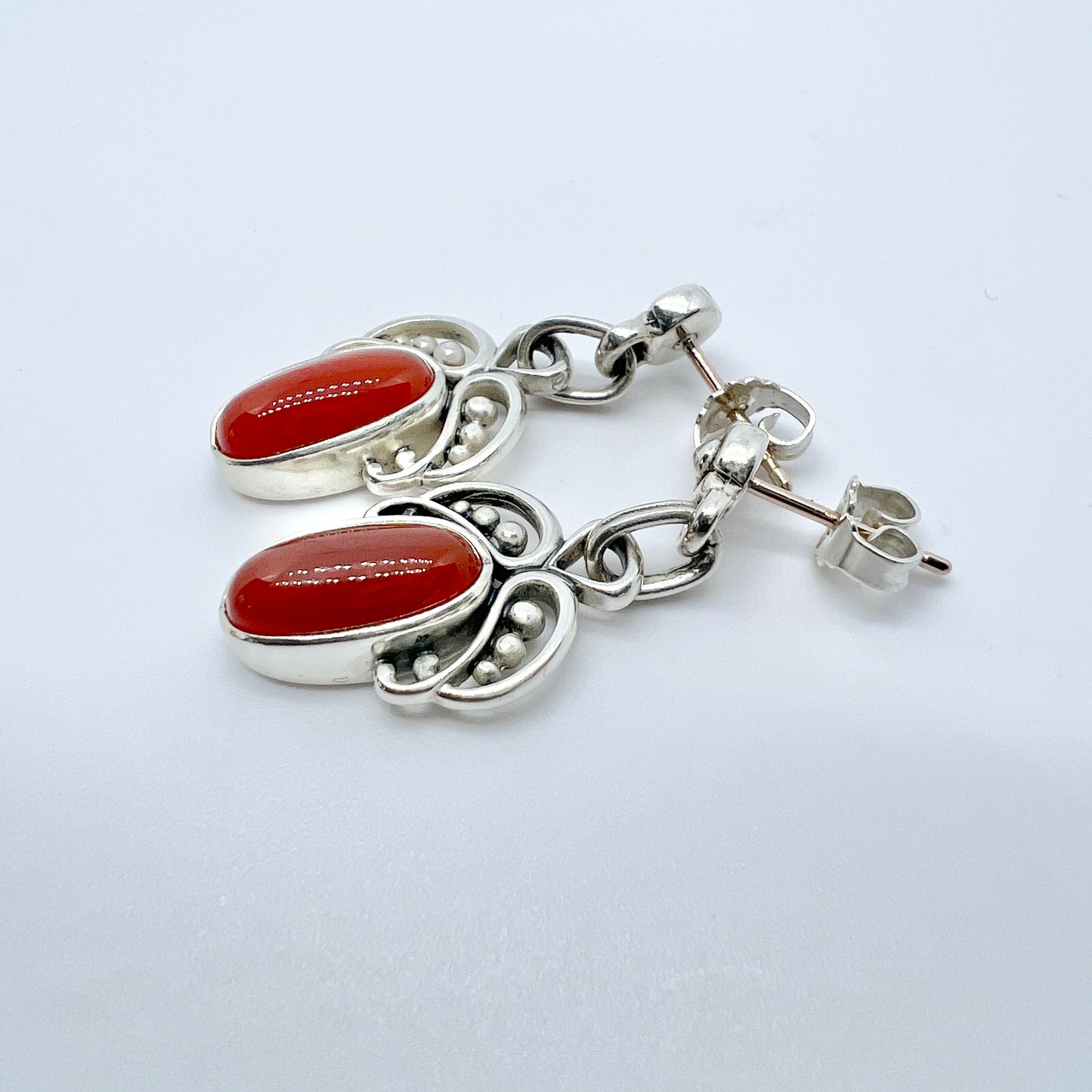 Georg Jensen, Denmark. Sterling Silver Carnelian Earrings. Heritage Collection.