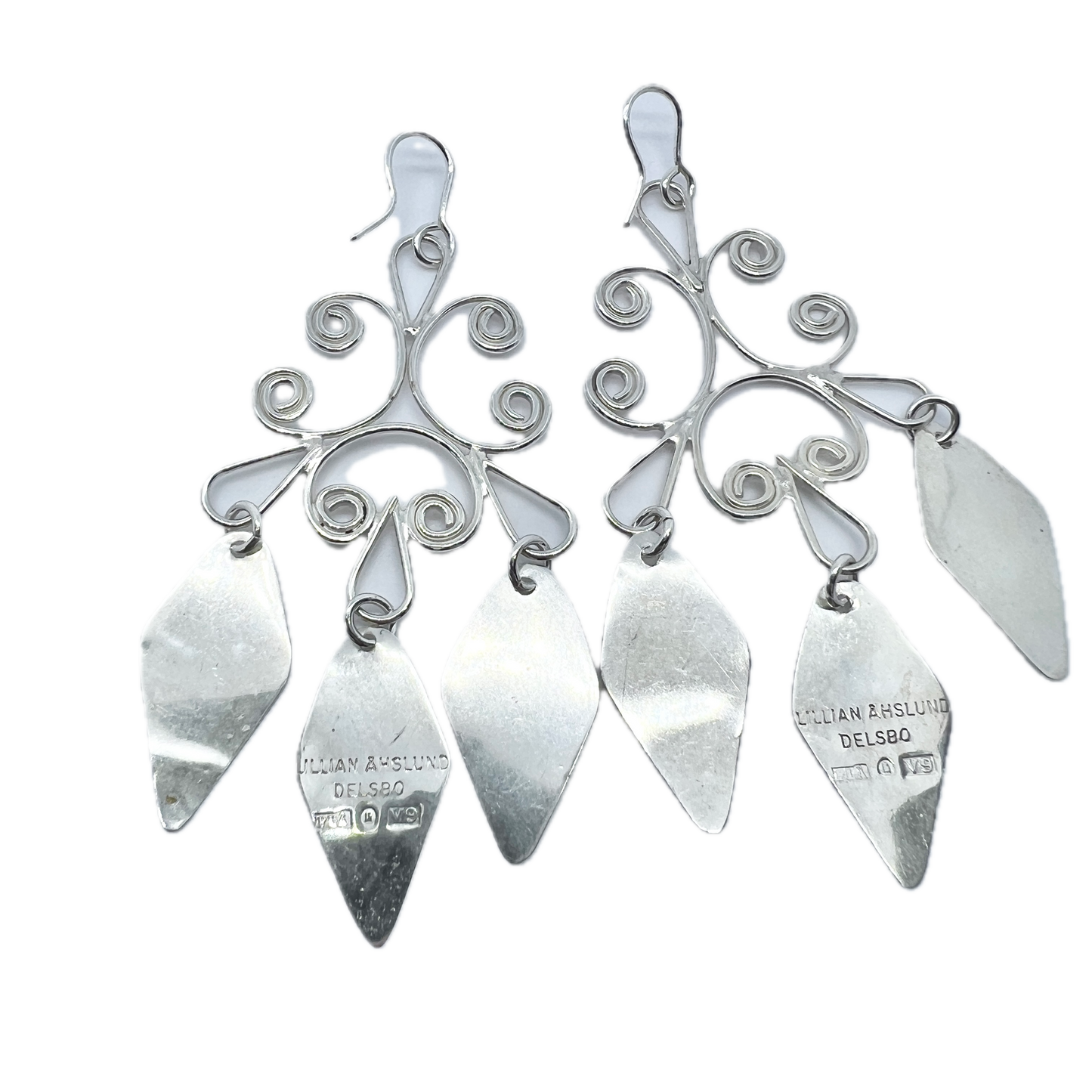 Lillian Åhslund, Sweden 1971 Large Vintage Sterling Silver Earrings