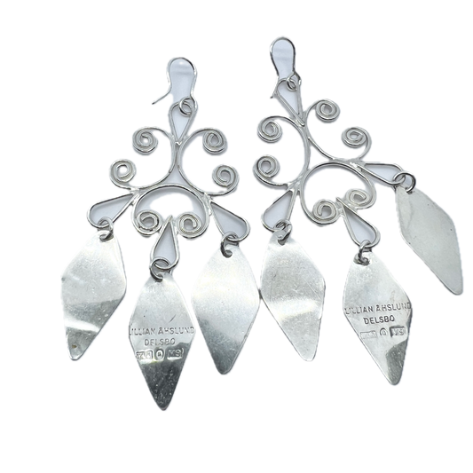 Lillian Åhslund, Sweden 1971 Large Vintage Sterling Silver Earrings