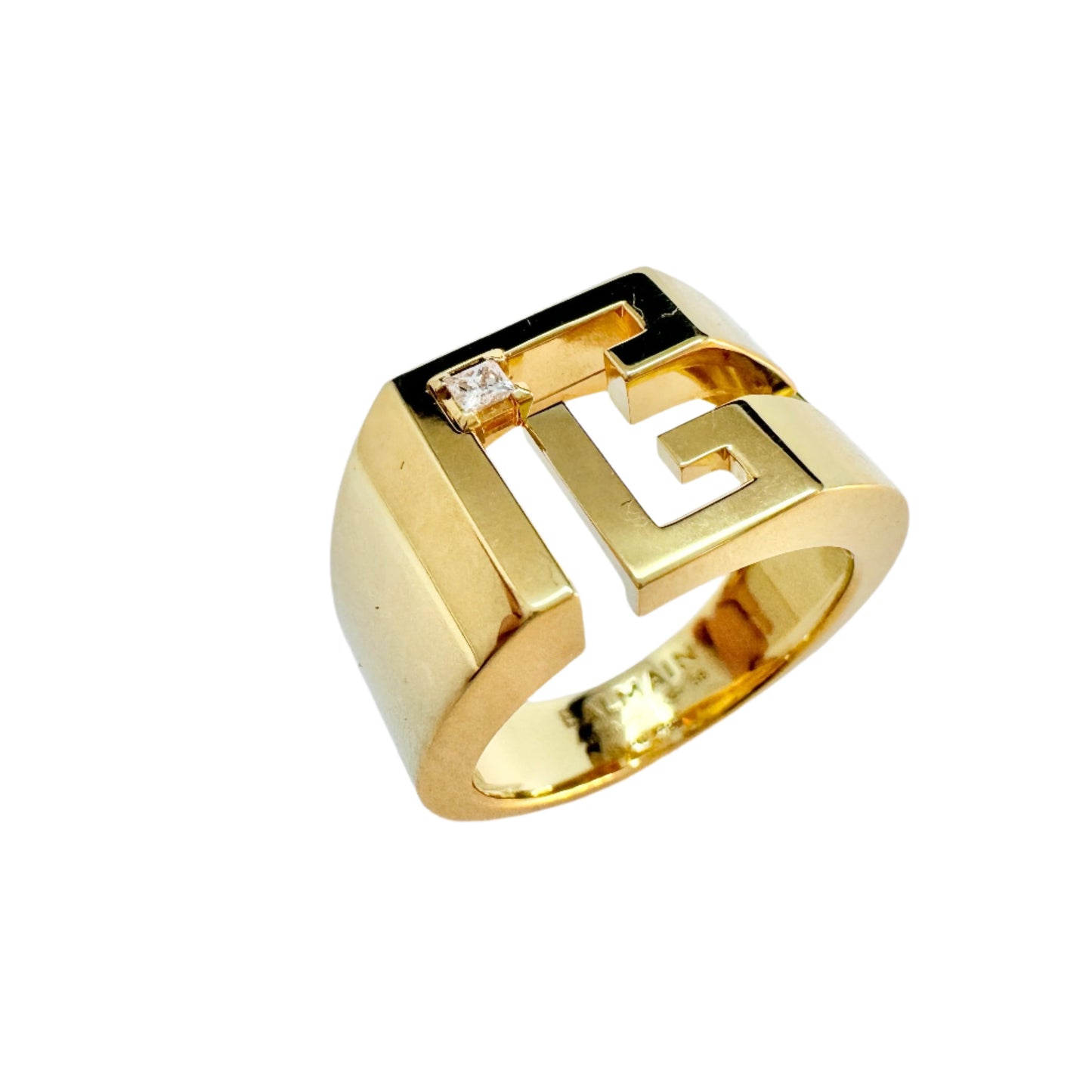 Balmain Paris. 18k Gold Diamond Signet Ring. Design Labyrinth. Boxed