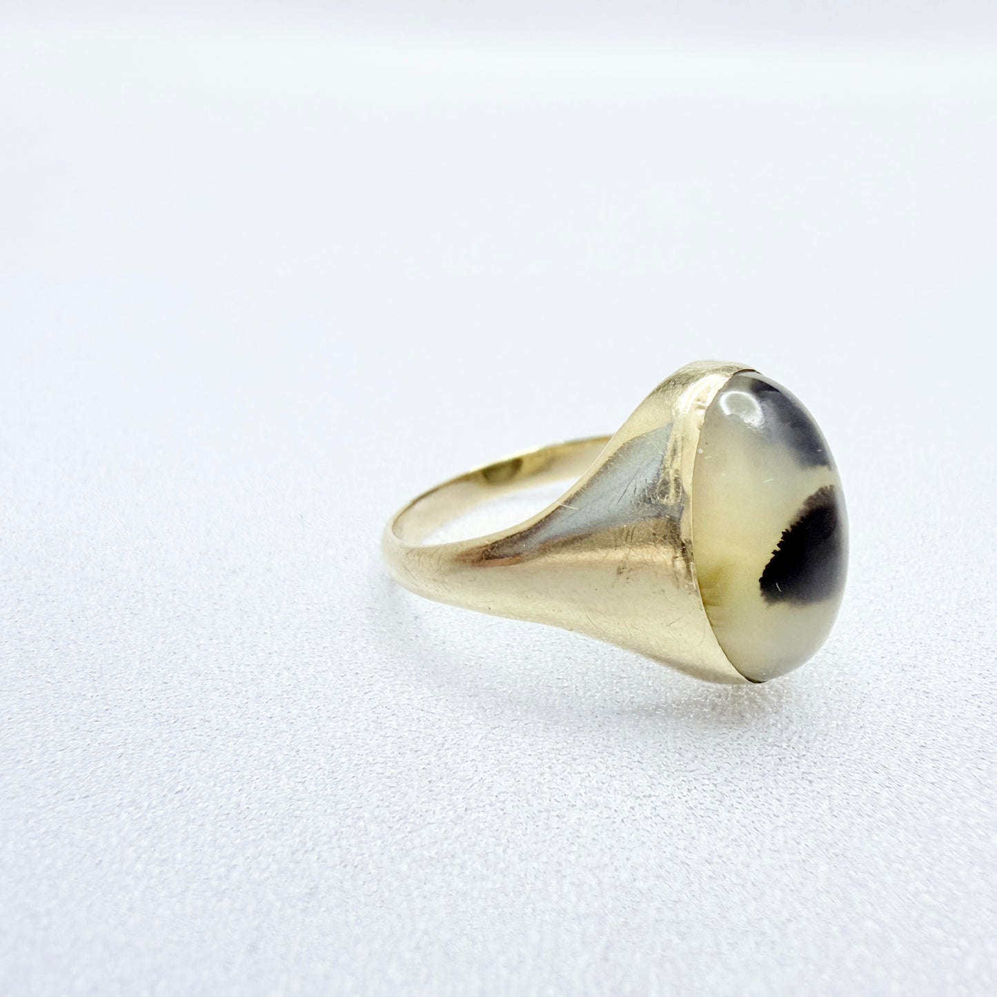 Antique year 1913. Dendritic Agate 10k Gold Ring.