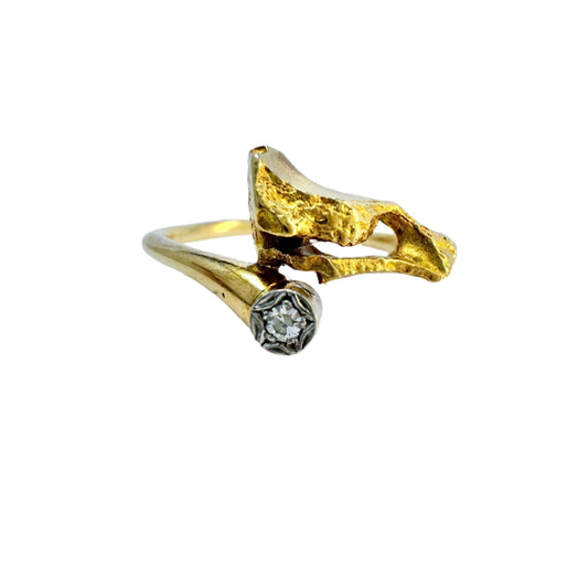 Bjorn Weckstrom, Finland. Vintage 18k Gold Diamond Ring.