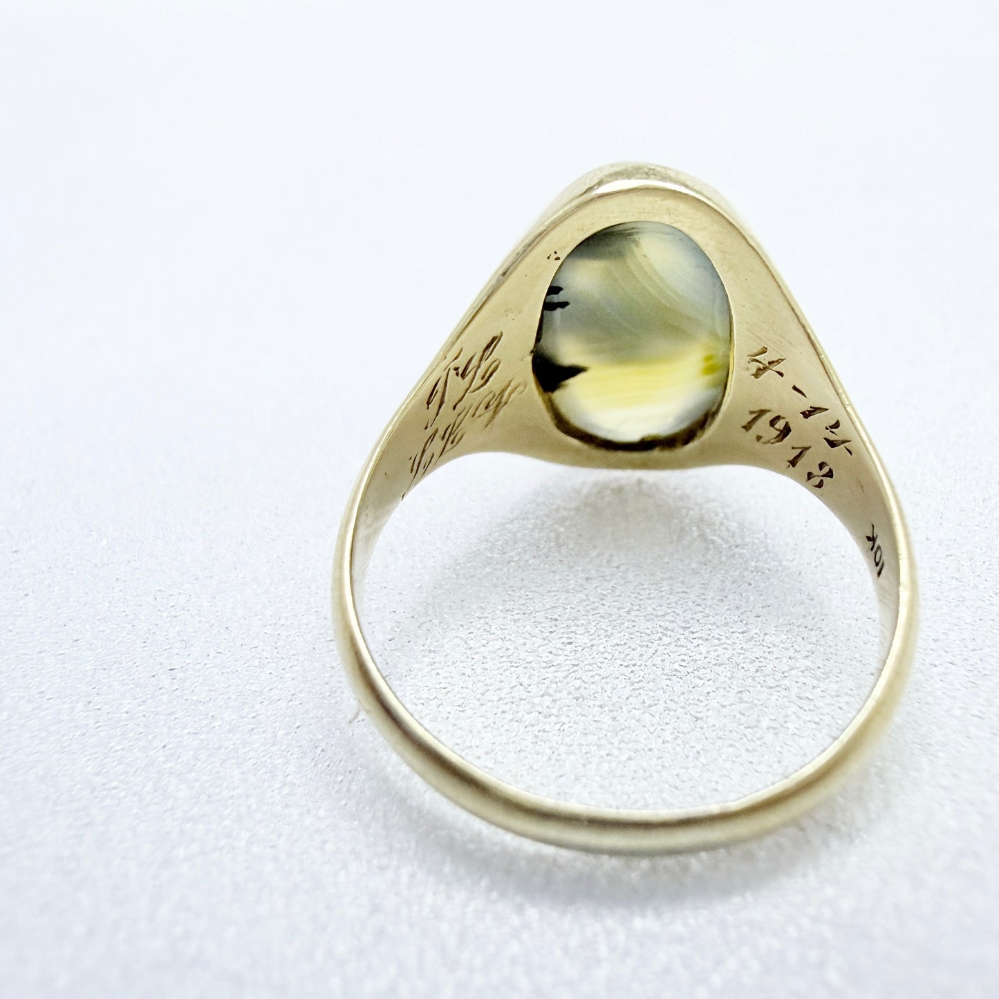 Antique year 1913. Dendritic Agate 10k Gold Ring.