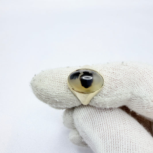 Antique year 1913. Dendritic Agate 10k Gold Ring.