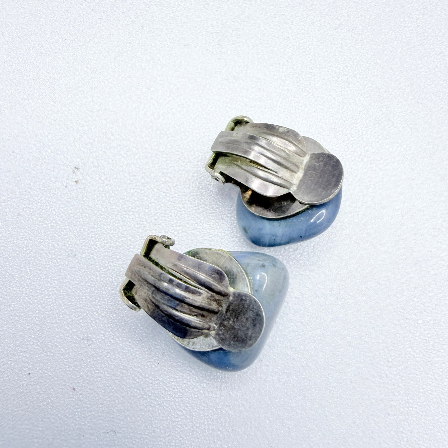 Sweden ca 1960s. Vintage Bergslagen-stone Silver Clip-on Earrings.