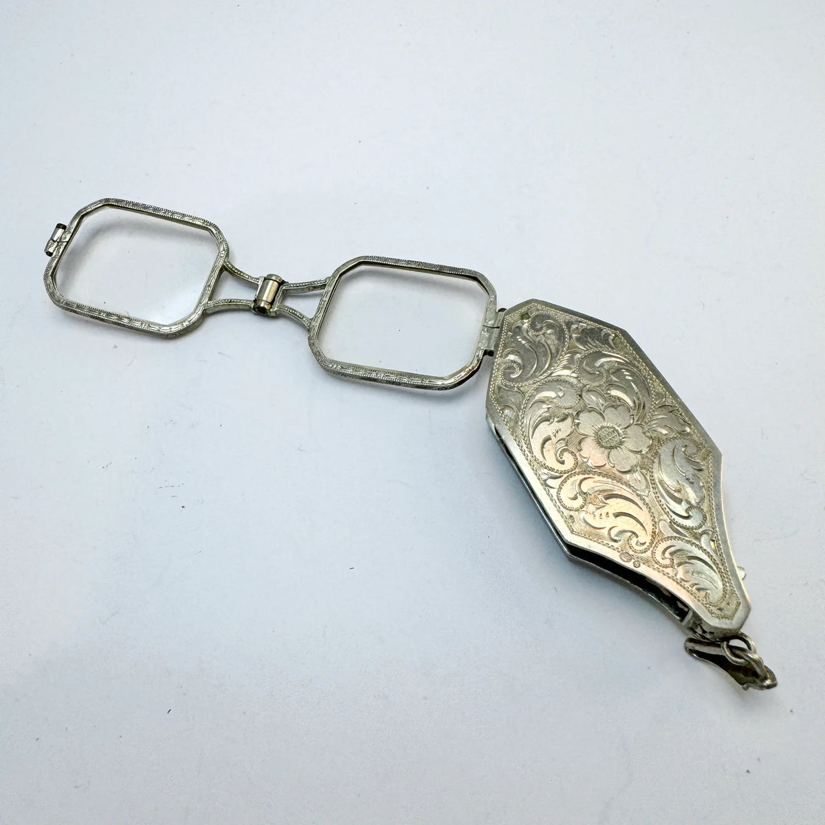 Art Deco c 1930. Solid 830 Silver Onyx Marcasite Lorgnette Pendant.