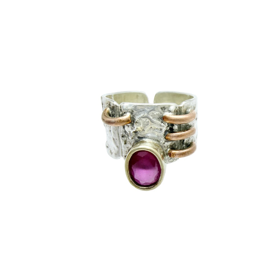 Sterling Silver Copper Synthetic Ruby Ring.