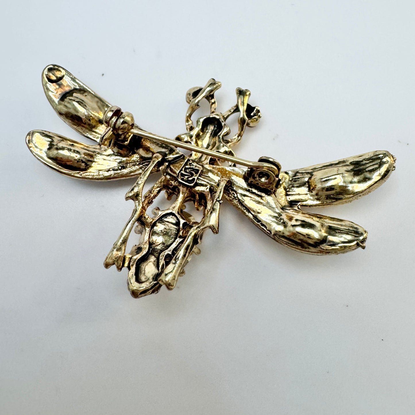 Maker SL / LS. Vintage Costume Jewelry Dragonfly Brooch.