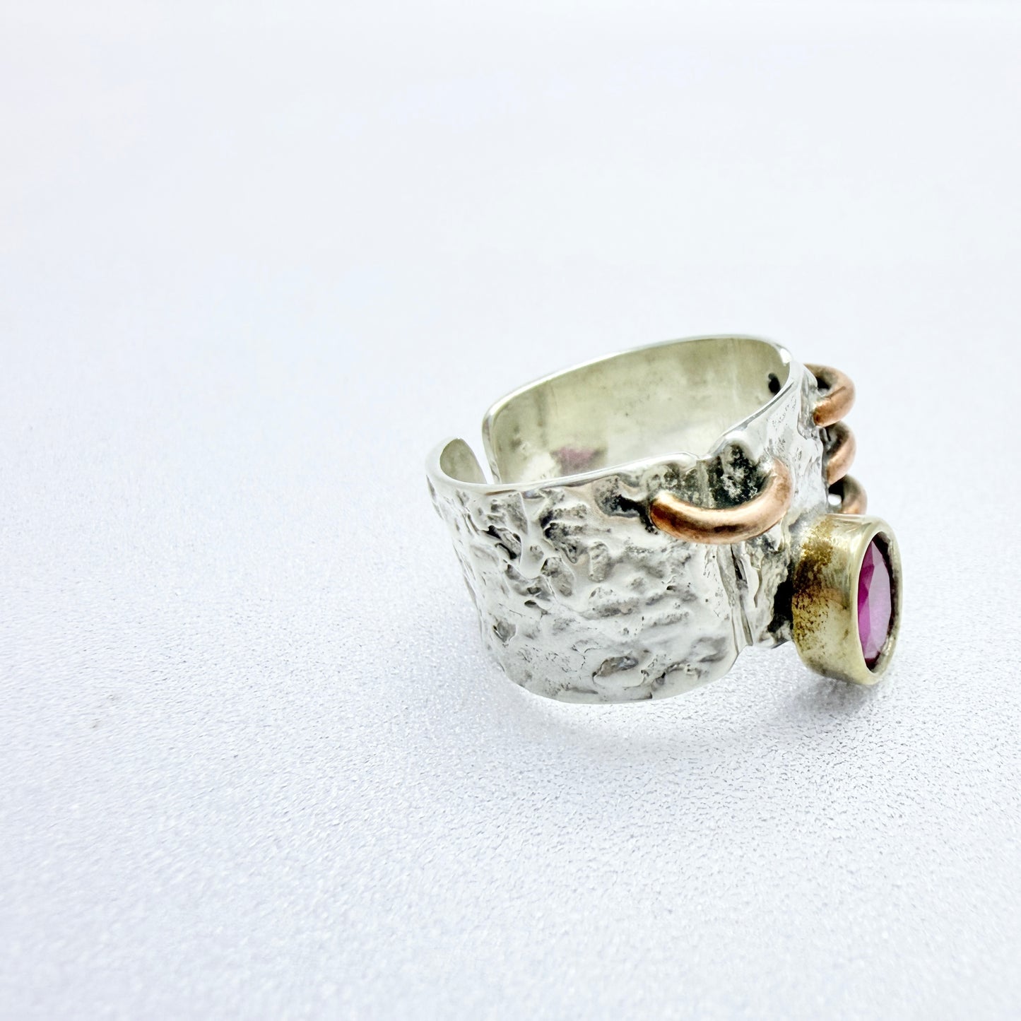 Sterling Silver Copper Synthetic Ruby Ring.