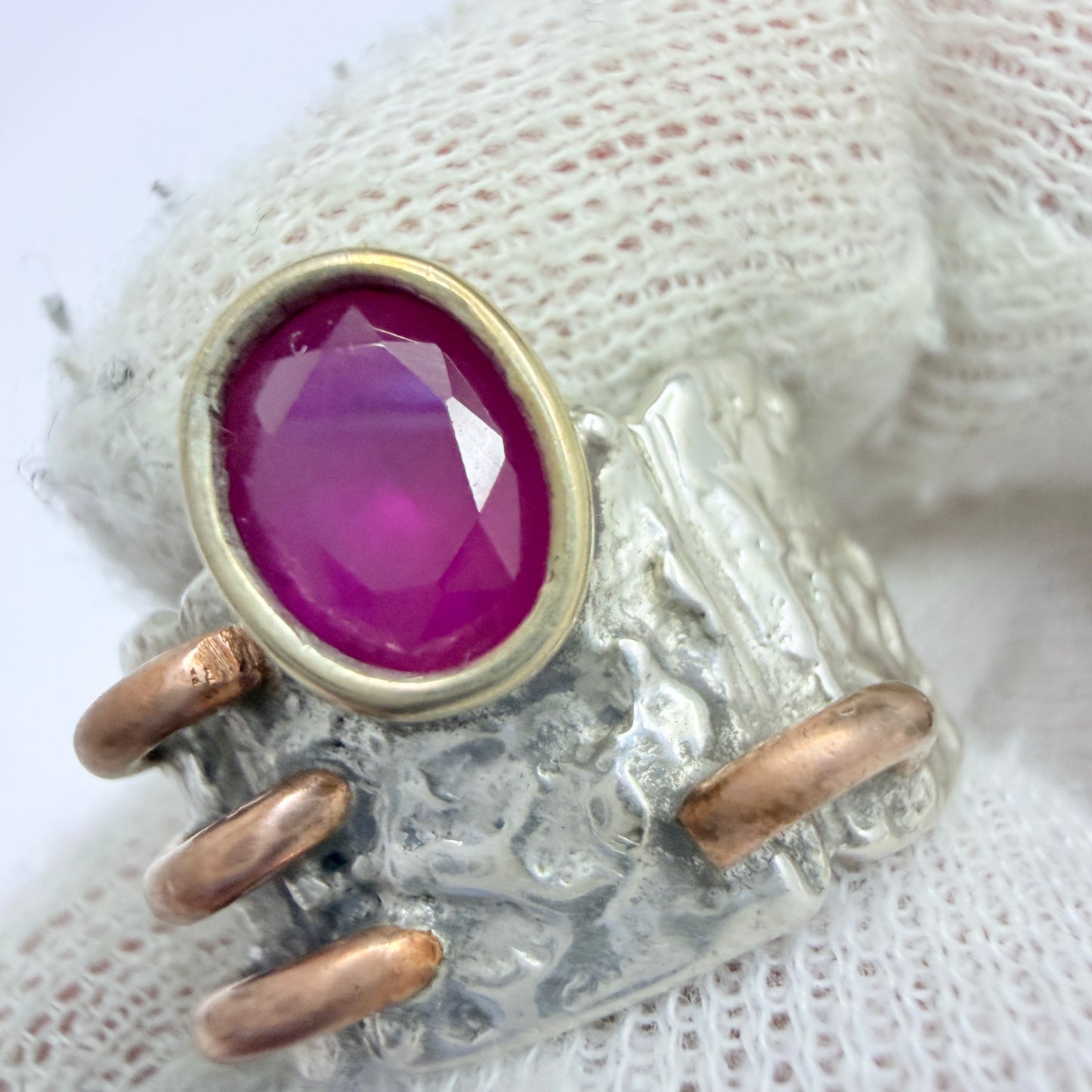 Sterling Silver Copper Synthetic Ruby Ring.
