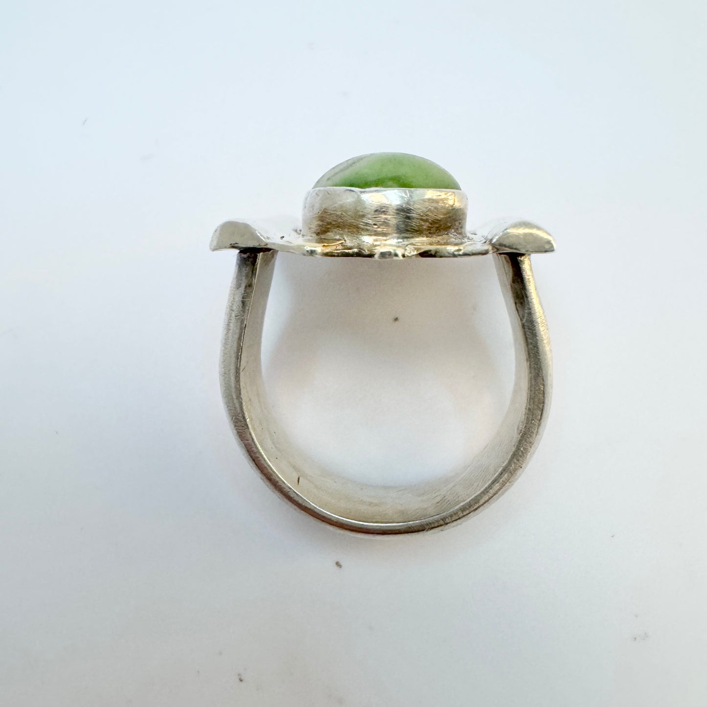 Vintage Artisan Sterling Silver Hardstone Painted Face Ring.